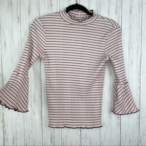 Michael Stars Striped Flare Sleeve Top in Pink and Black